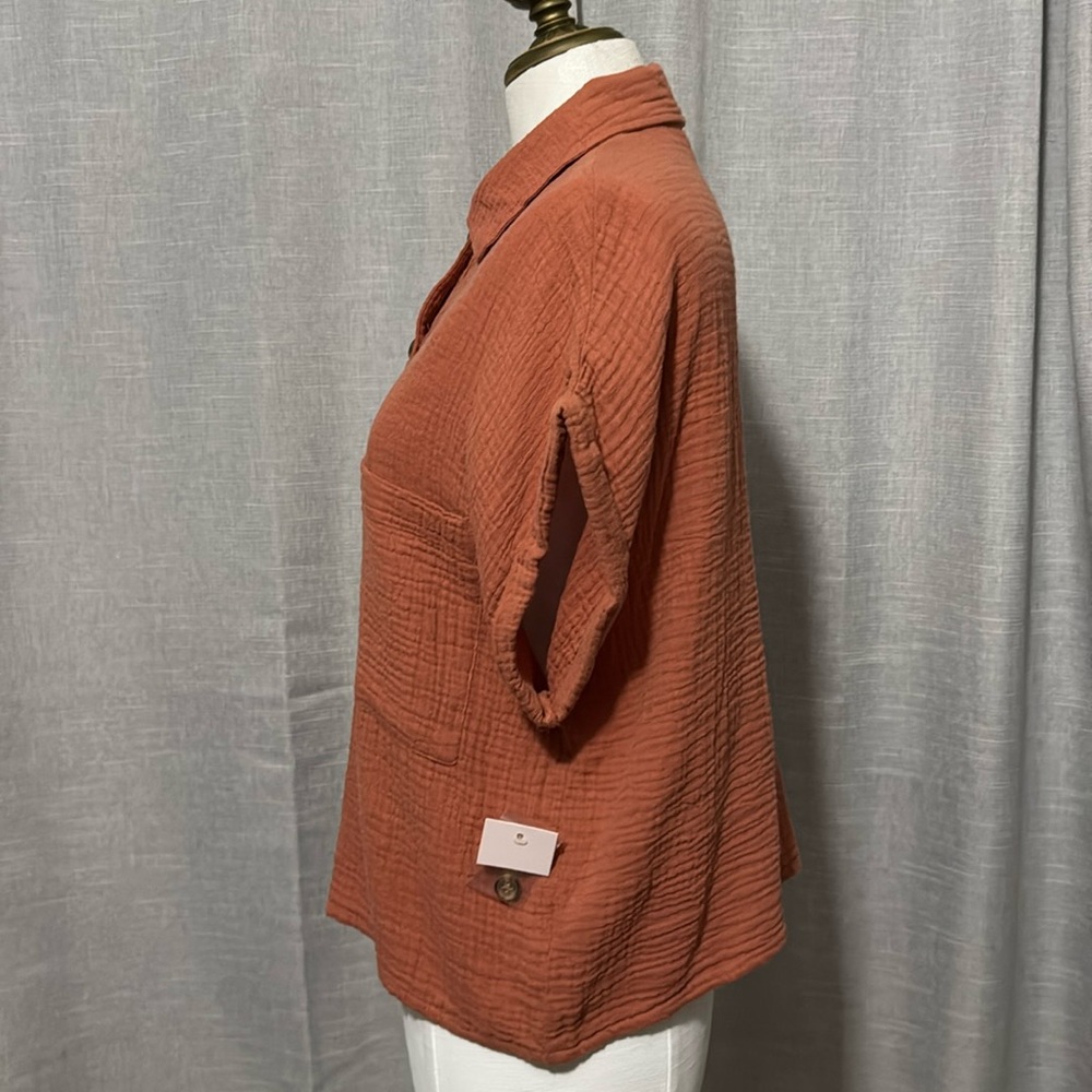 NWT SO brand Cotton Button Front Shirt-Sz M-Relaxed Boxy Fit-Rusty Orange Color - Picture 7 of 14